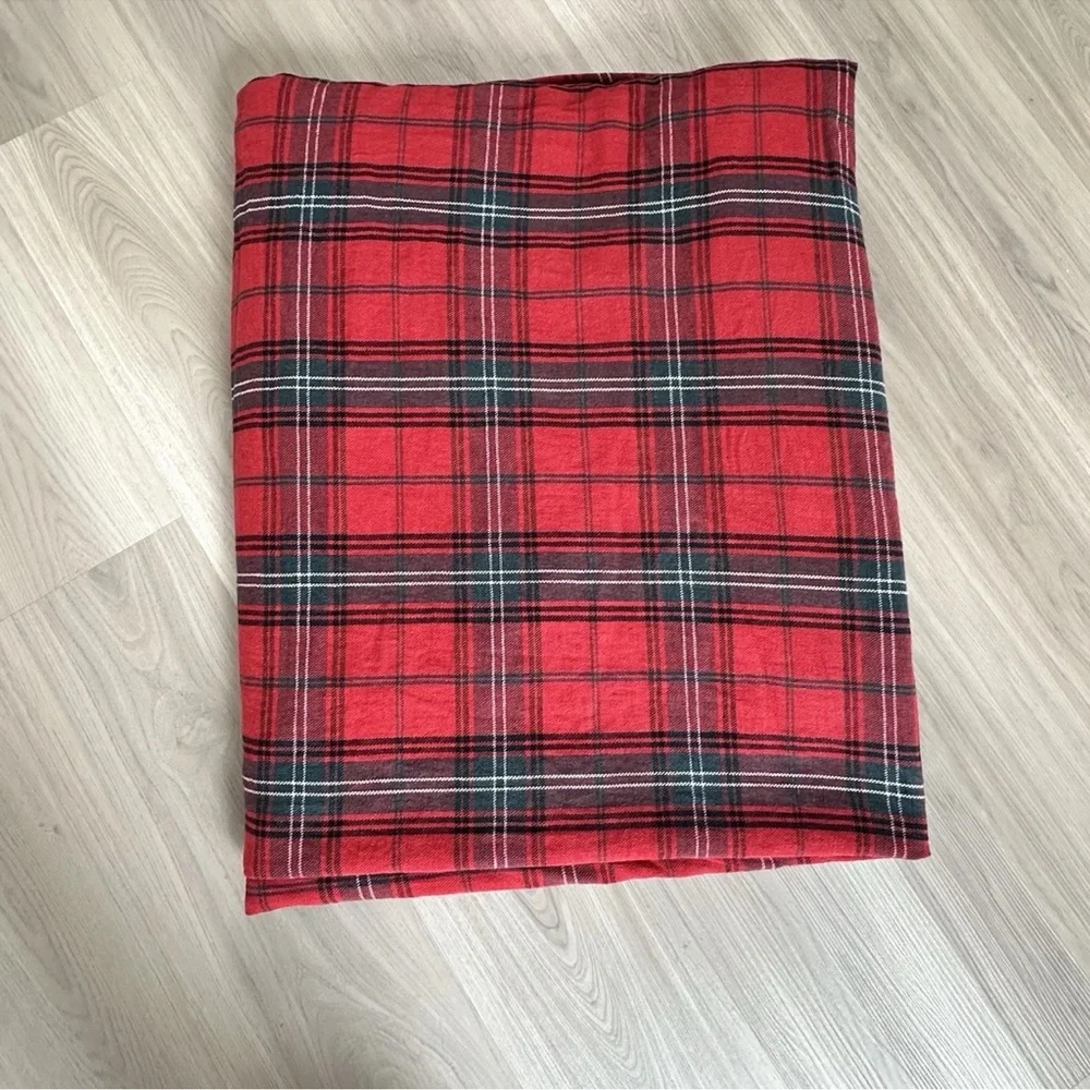 Williams Sonoma Linen Blend Duvet King Size Red Tartan Plaid NO INSERT